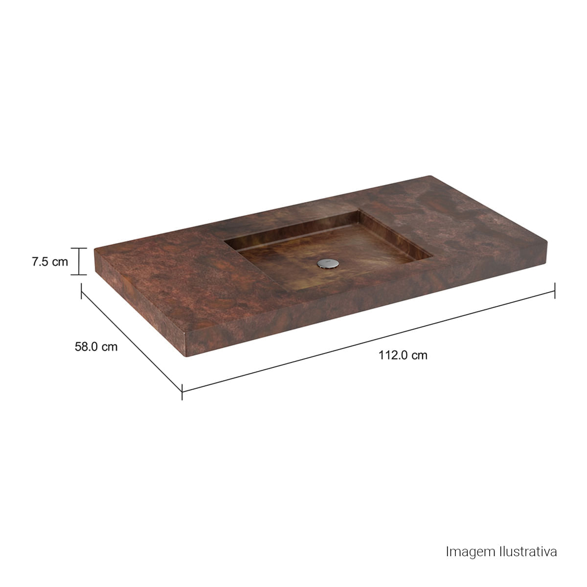 Encontraproduto.com.br - Cuba de Apoio Lavatório Retangular 58X112cm Ferrugem
