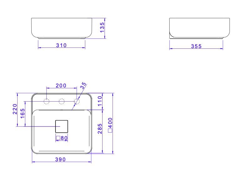 Encontraproduto.com.br - Cuba de Apoio com Mesa Quadrada 40cm Deca Slim