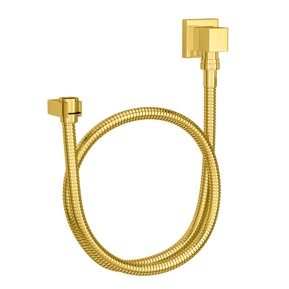 Encontraproduto.com.br - Kit Flexível para Chuveiro Quadrado com Suporte para Ducha Manual Gold
