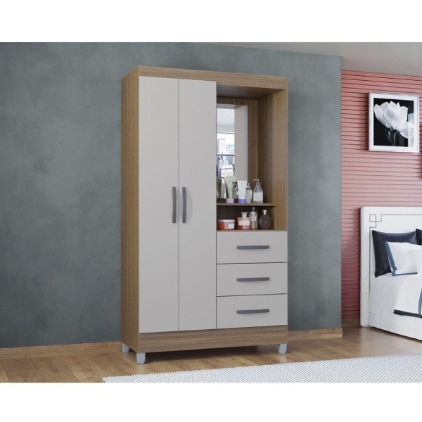 Encontraproduto.com.br - Guarda-roupa Solteiro Madri 2 Portas 3 Gavetas Com Espelho