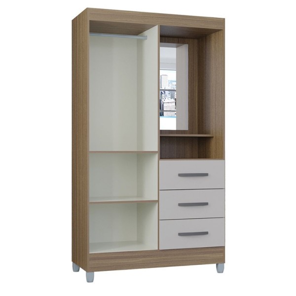 Encontraproduto.com.br - Guarda-roupa Solteiro Madri 2 Portas 3 Gavetas Com Espelho