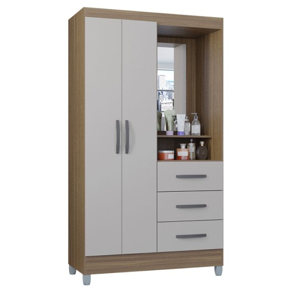 Encontraproduto.com.br - Guarda-roupa Solteiro Madri 2 Portas 3 Gavetas Com Espelho