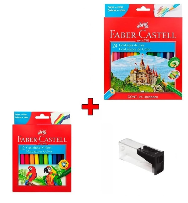 Encontraproduto.com.br - Lápis 24 Cores +Canetinha 12 Cores +Apontador Faber-Castell