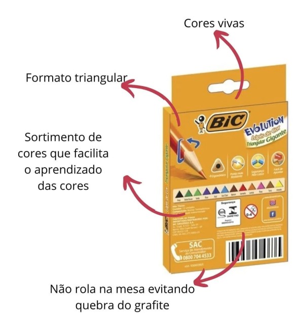 Encontraproduto.com.br - Lapis De Cor Triangular Gigante 12 Cores Bic Evolution