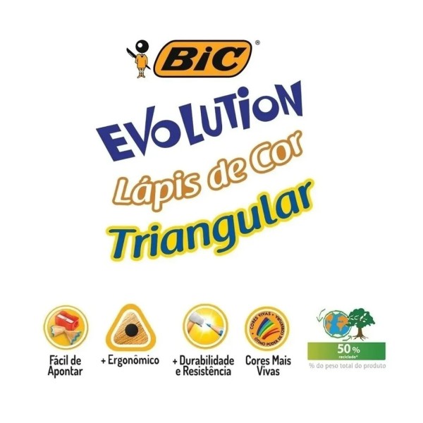 Encontraproduto.com.br - Lapis De Cor Triangular Gigante 12 Cores Bic Evolution
