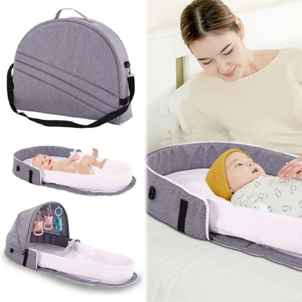 Encontraproduto.com.br - Ninho De Bebê Com Mosquiteiro Viagem Portátil Dobrável Cinza