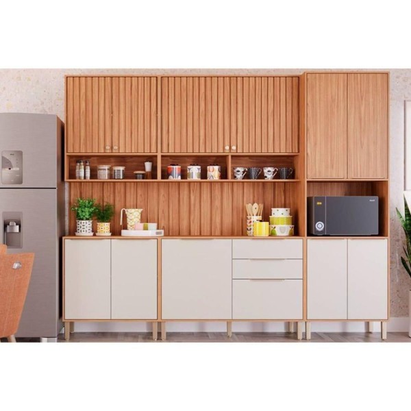 Encontraproduto.com.br - Gabinete De Cozinha Modulado Balcão Divina Com 3 Portas E 2 Gavetas Sem tampo 120cm Freijo-verde - Mgm