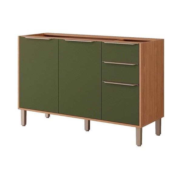 Encontraproduto.com.br - Gabinete De Cozinha Modulado Balcão Divina Com 3 Portas E 2 Gavetas Sem tampo 120cm Freijo-verde - Mgm
