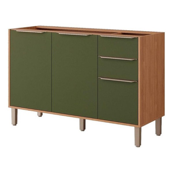 Encontraproduto.com.br - Gabinete De Cozinha Modulado Balcão Divina Com 3 Portas E 2 Gavetas Sem tampo 120cm Freijo-verde - Mgm