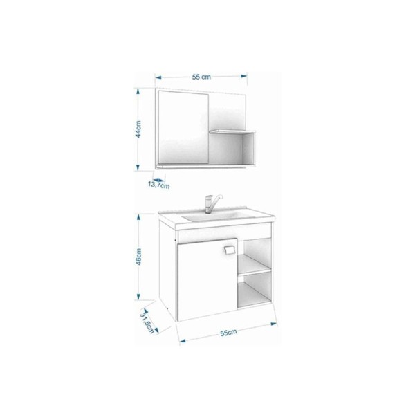 Encontraproduto.com.br - Gabinete De Banheiro Balcão Suspenso LótuSem bia Com Cuba 55cm E Armário Com Espelho Branco - Mgm