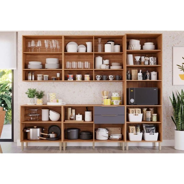 Encontraproduto.com.br - Cozinha Completa Divina 5 Peças (2Aéreos+2Balcões+1Paneleiro) CZ001 Freijo/Verde - MGM