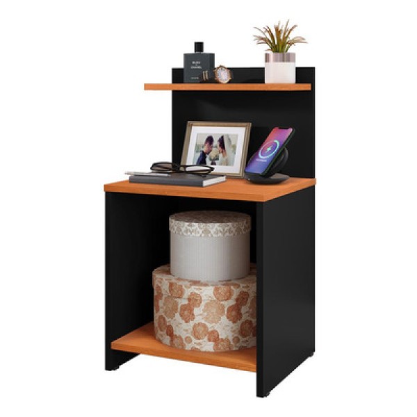Encontraproduto.com.br - Mesinha Lateralcama Nicho Decoração Mesa Cabeceira Prateleira Suspensa Organizadora Quarto  Preto/cinamomo- Rpm Móveis