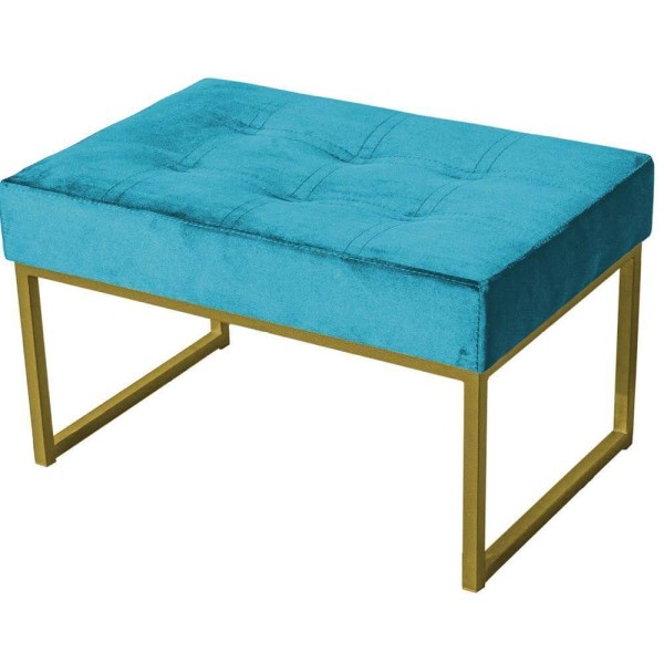 Encontraproduto.com.br - Puff Banqueta Retangular Karina Sala Estar Dourado/veludo Cor:azul Turquesa