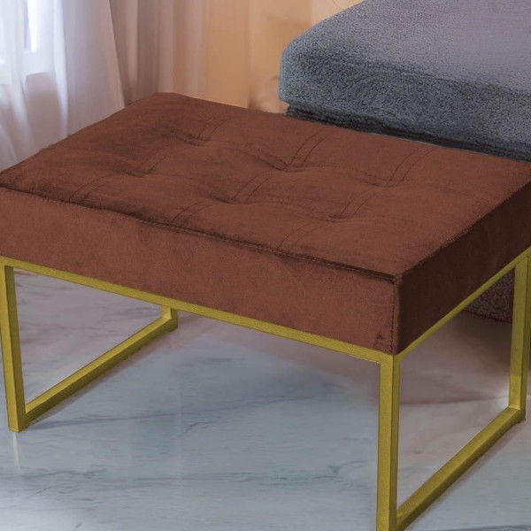Encontraproduto.com.br - Puff Banqueta Retangular Karina Sala Estar Dourado/veludo Cor:marrom