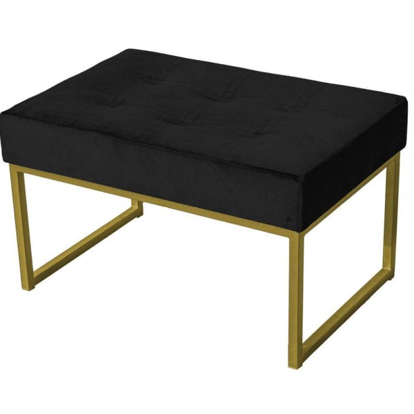 Encontraproduto.com.br - Puff Banqueta Retangular Karina Sala Estar Dourado/veludo Cor:preto