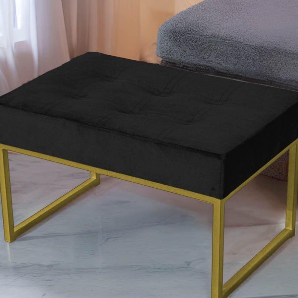 Encontraproduto.com.br - Puff Banqueta Retangular Karina Sala Estar Dourado/veludo Cor:preto