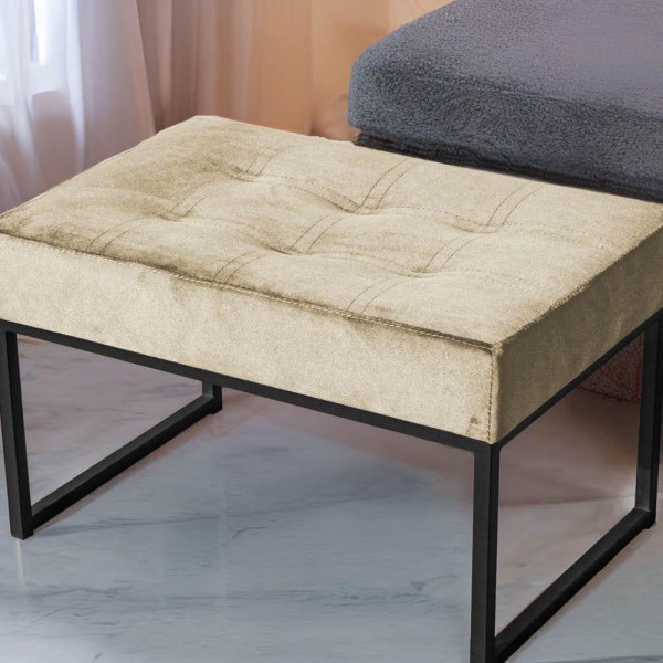 Encontraproduto.com.br - Puff Banqueta Retangular Karina Sala Estar Preto/veludo Cor:bege