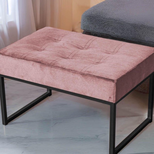 Encontraproduto.com.br - Puff Banqueta Retangular Karina Sala Estar Preto/veludo Cor:rose