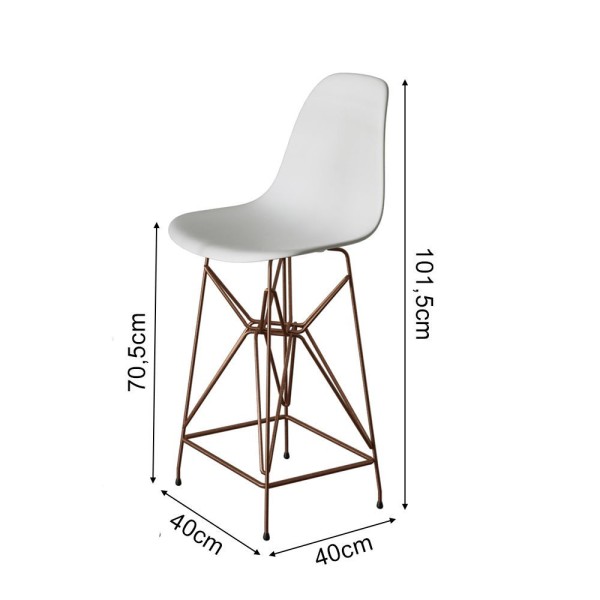 Encontraproduto.com.br - Jogo Mesa Bistrô Eames Tampo Amêndoa 60Cm 2 Banquetas Branca Base Ferro Cobre - Cor: Amendoa