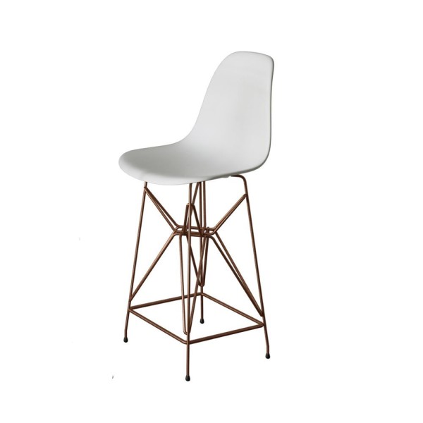 Encontraproduto.com.br - Jogo Mesa Bistrô Eames Tampo Amêndoa 60Cm 2 Banquetas Branca Base Ferro Cobre - Cor: Amendoa