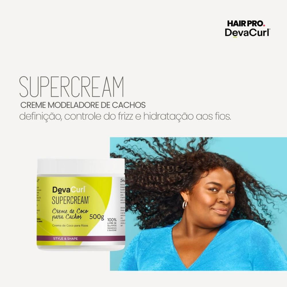 Encontraproduto.com.br - Kit Deva Curls Duo SuperCream Creme de Cocos para Cachos 500g + Escova