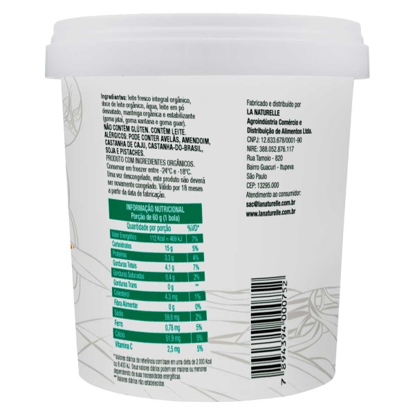 Encontraproduto.com.br - Sorvete Orgânico Doce de Leite La Naturelle Pote 500 ml
