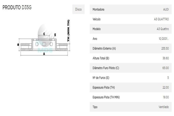 Encontraproduto.com.br - D35G - Disco Freio Tras Vent - Golf Gti 07/12 Bora 1.8T 00/05 A3 01 Em Diante - Mds