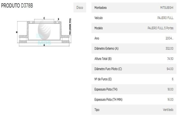 Encontraproduto.com.br - D378B - Disco Freio Tras Vent - Pajero Full 04 Em Diante - Mds