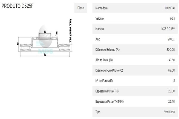 Encontraproduto.com.br - Disco Freio Kia Optima 2013 a 2016 - 514711 - D325F