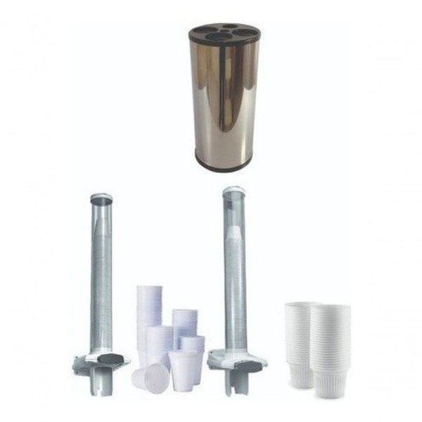 Encontraproduto.com.br - Lixeira Copos + Dispensador Copos Para água E Café Kit 3 Pçs