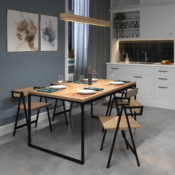 Encontraproduto.com.br - Mesa De Jantar Industrial Metal e Madeira| Tam: 120x90cm | Cor: Lâmina Com Cadeira Lâmina| Mod: Tolix + Tomista