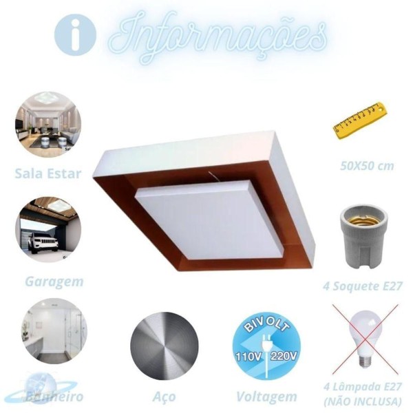 Encontraproduto.com.br - Plafon Branco De Sobrepor Quadrado Luz Indireta 50x50 E27