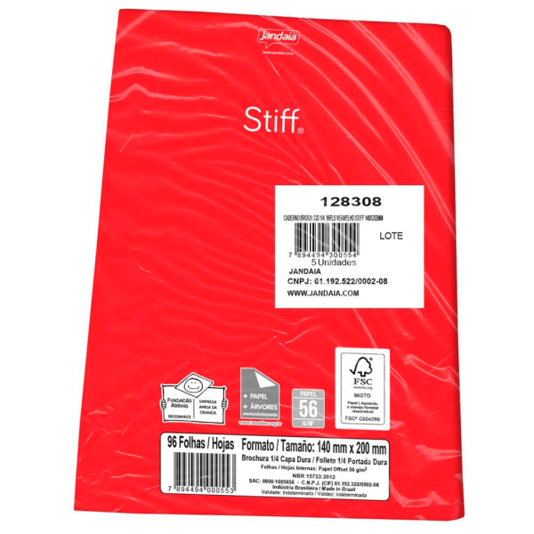 Encontraproduto.com.br - Caderno Brochura 1/4 Jandaia Stiff 96 Folhas Vermelho 5 Un