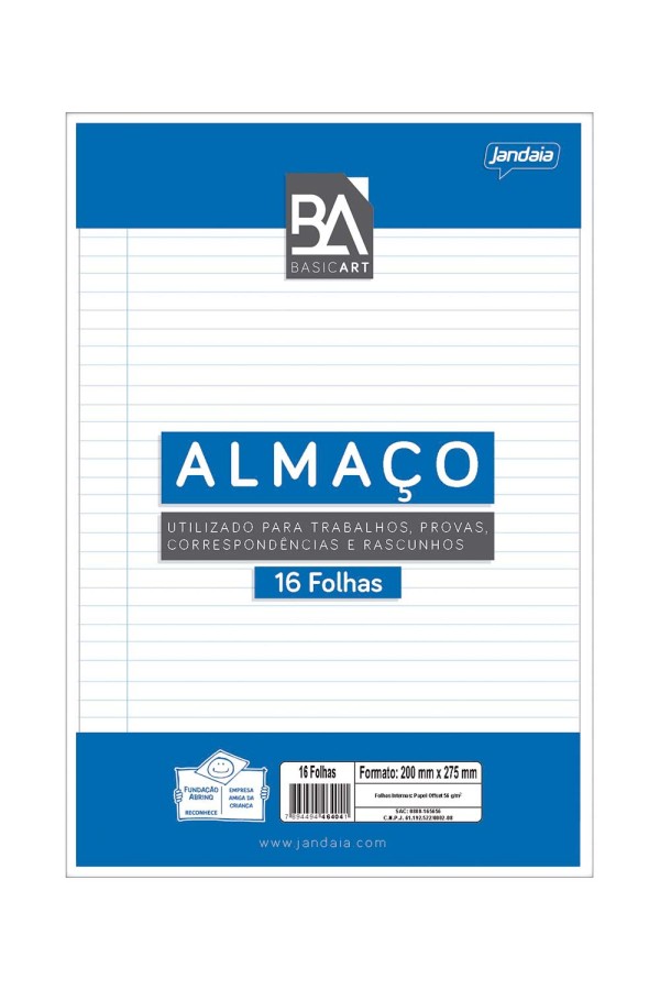Encontraproduto.com.br - Papel Almaço Pautado Jandaia com Margem 16 Folhas 200x275mm
