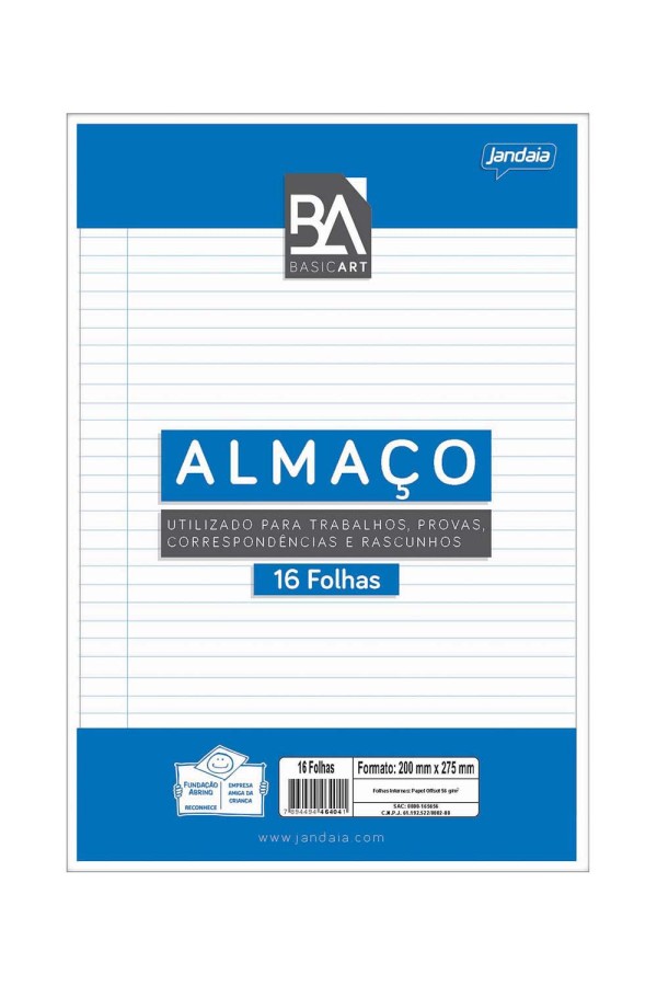 Encontraproduto.com.br - Papel Almaço Pautado Jandaia com Margem 16 Folhas 200x275mm