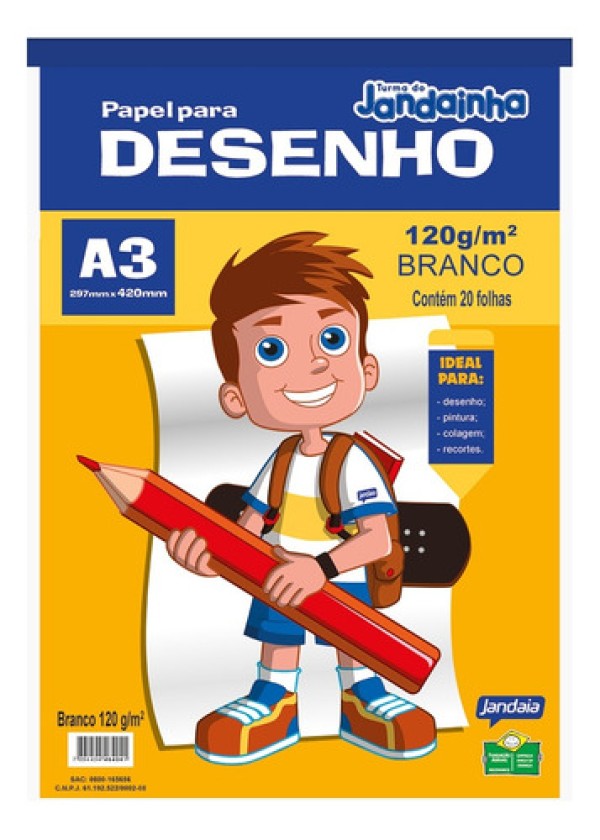 Bloco Desenho A3 Branco 120g 20 Folhas - Jandainha