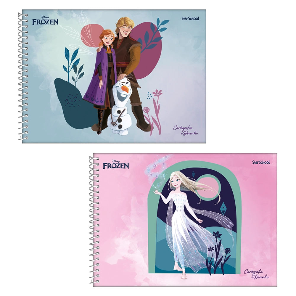 Caderno Cartografia - Disney - Frozen - Starschool - Espiral Capa Dura - 80 Folhas - Rosa