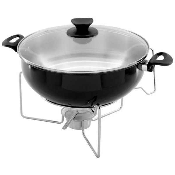 Encontraproduto.com.br - Kit 2 Rechaud Preto A álcool Com Tampa De Vidro 6,5l