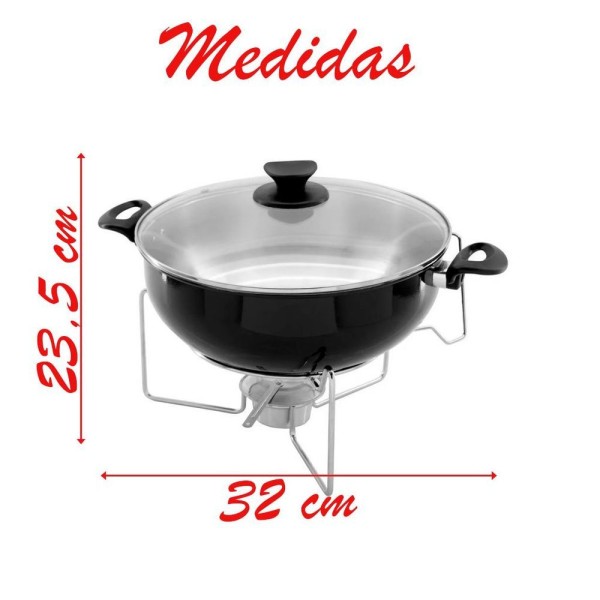 Encontraproduto.com.br - Kit 2 Rechaud Preto A álcool Com Tampa De Vidro 6,5l