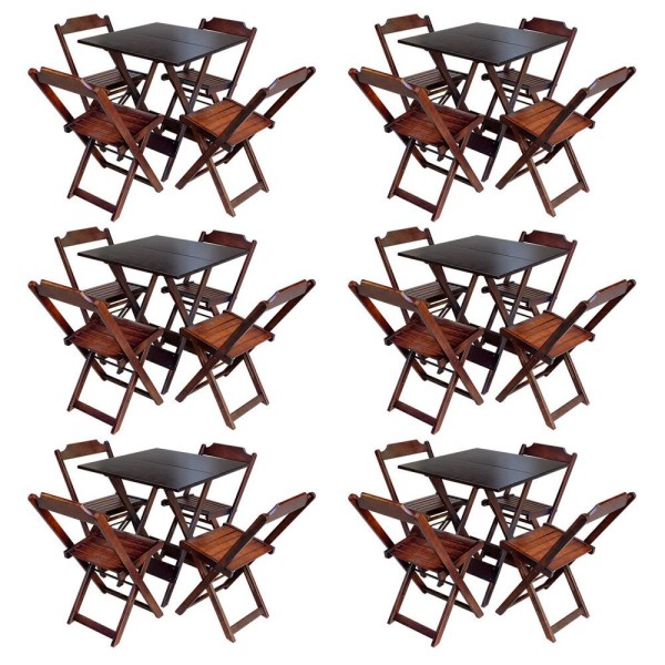 Encontraproduto.com.br - Kit 6 Conjuntos De Mesa Com 4 Cadeiras De Madeira Dobravel 70X70 Imbuia - Marrom