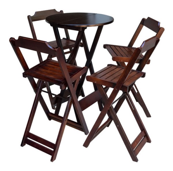 Encontraproduto.com.br - Jogo De Mesa Bistrô De Madeira Com 4 Cadeiras Dobravel Imbuia - Marrom