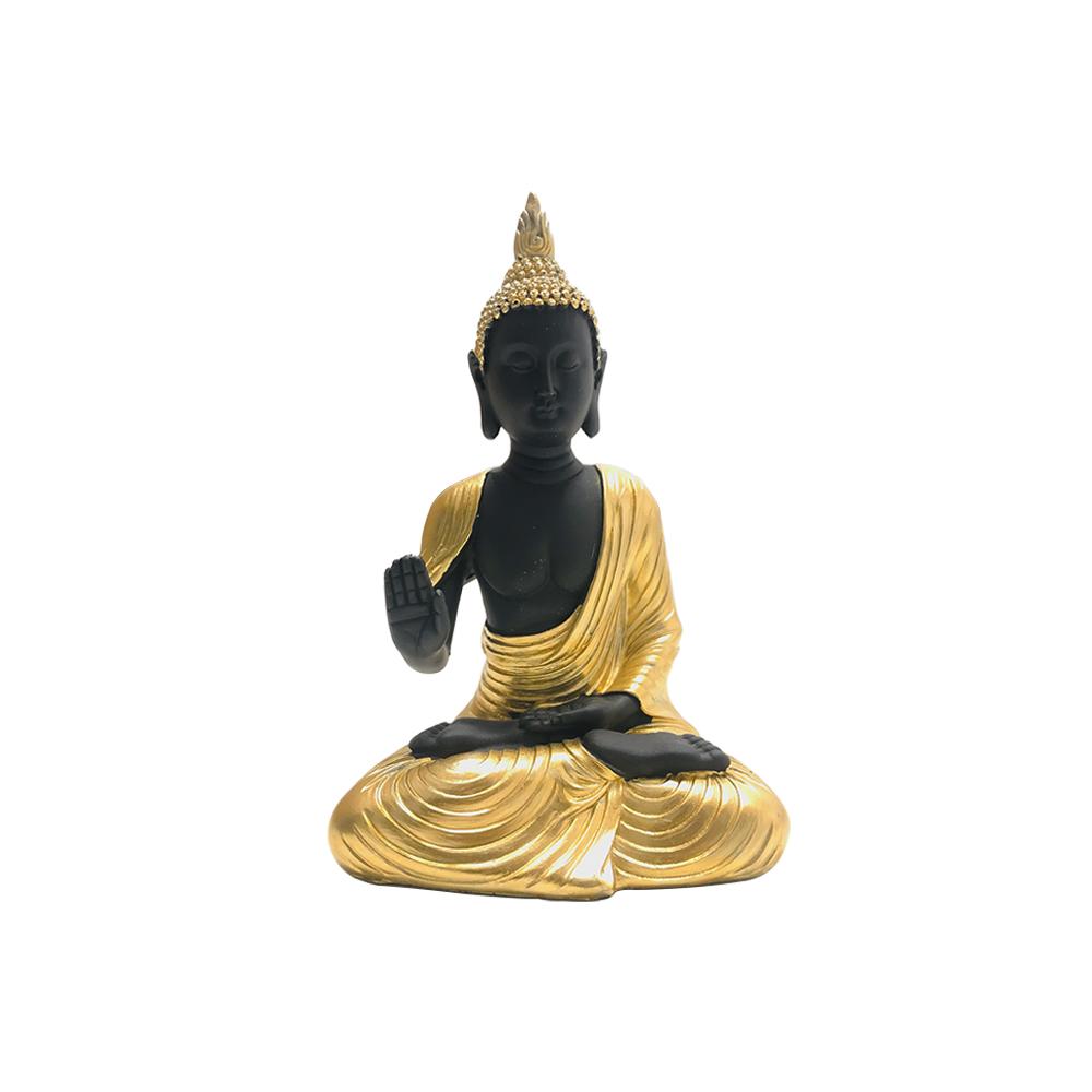 Estatueta de resina Elby Buddha meditando 18cm preto e dourado