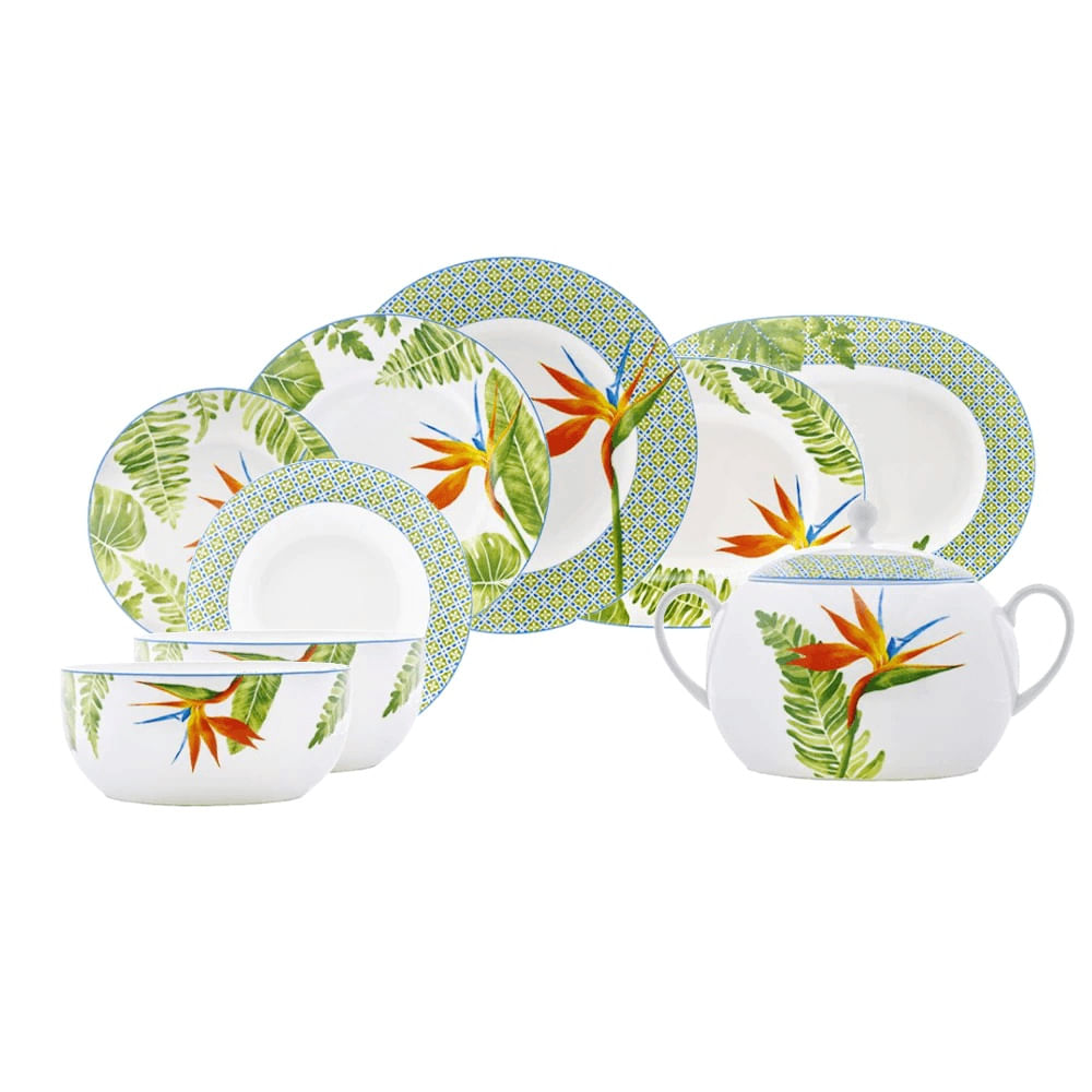 Aparelho de Jantar Royal Fine China Hidden Paradise Sobremesa 24 Peças.