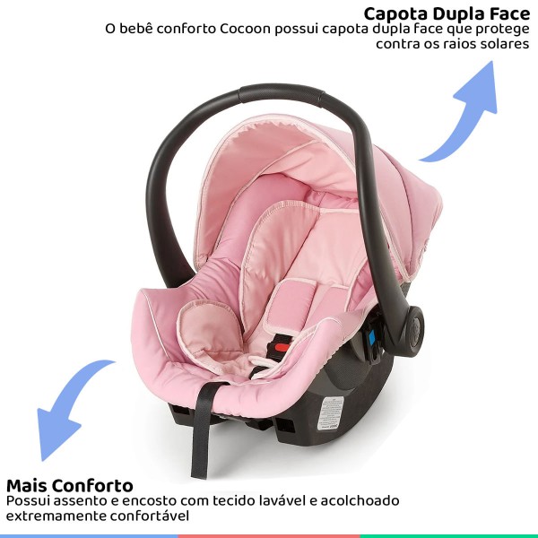 Encontraproduto.com.br - Carrinho Bebe Berço Passeio Galzerano De 0 Até 15Kg TS Romano Preto e Rosa + Bebê Conforto Até 13Kg