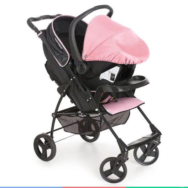 Encontraproduto.com.br - Carrinho Bebe Berço Passeio Galzerano De 0 Até 15Kg TS Romano Preto e Rosa + Bebê Conforto Até 13Kg
