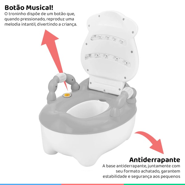 Encontraproduto.com.br - Troninho Infantil Desfralde do Bebê Fazenda Musical Assento Anatômico Higiênico Com Tampa Vaquinha Divertida Prime Baby