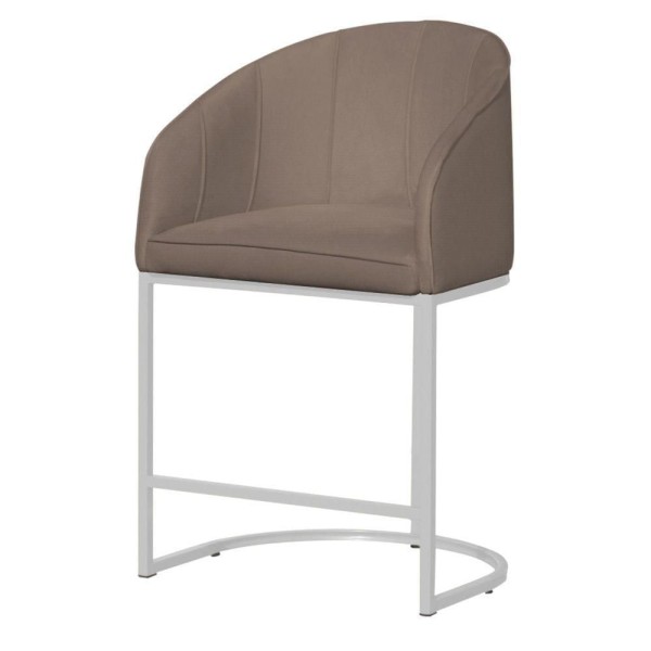 Encontraproduto.com.br - Banco Banqueta Alta Poltrona Mia Base De Metal Branca Suede Capuccino