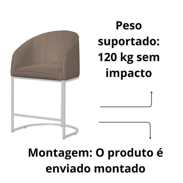 Encontraproduto.com.br - Banco Banqueta Alta Poltrona Mia Base De Metal Branca Suede Capuccino