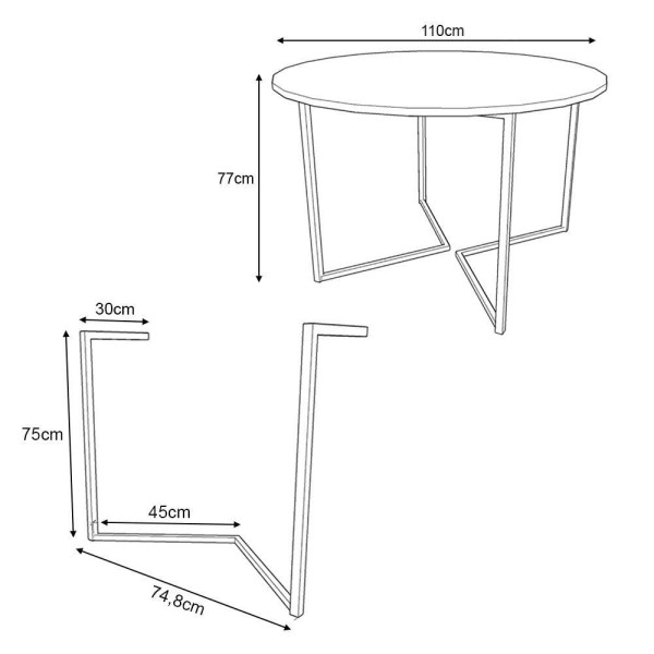 Encontraproduto.com.br - Mesa Industrial Jantar Redonda Preta 110Cm Base V Com 4 Cadeiras Eames Pretas Base Cobre Preto