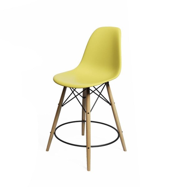 Encontraproduto.com.br - Conjunto Mesa Bistrô Eames Eiffel Vidro Com 3 Banquetas Amarelas De Madeira - Cor: Amarelo